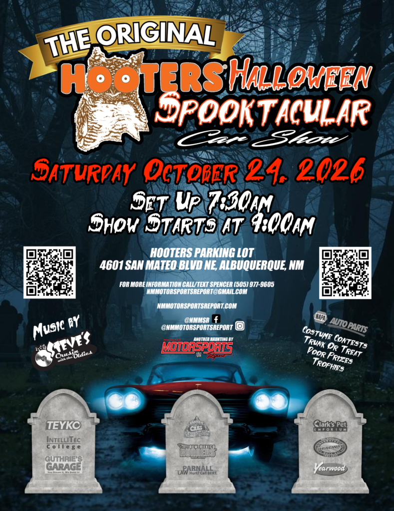 The Original Hooters Halloween Spooktacular Car Show is back in Albuquerque, New Mexico on Saturday October 24th at Hooters on San Mateo. Set up starts at 7:30am. Show starts at 9:00am.